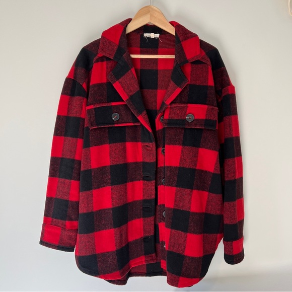 LA MIEL Jackets & Blazers - LA MIEL Red and Black Checkered Utility Jacket